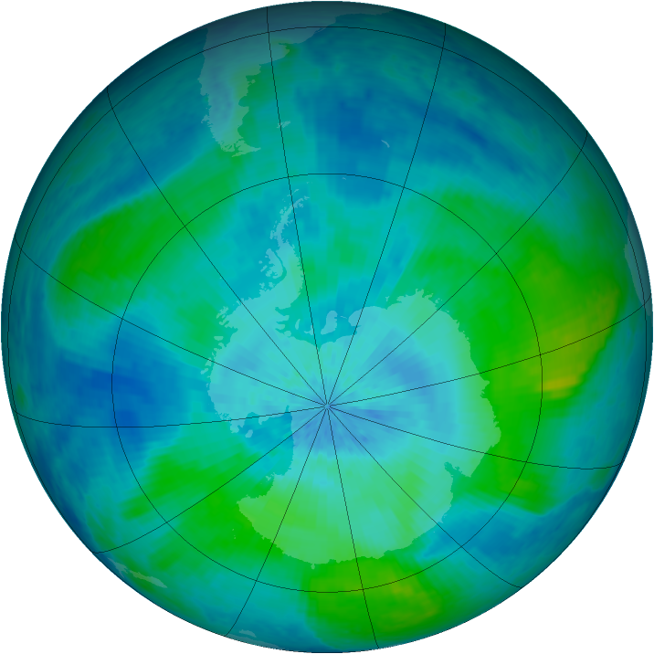 Antarctic ozone map for 02 March 2004